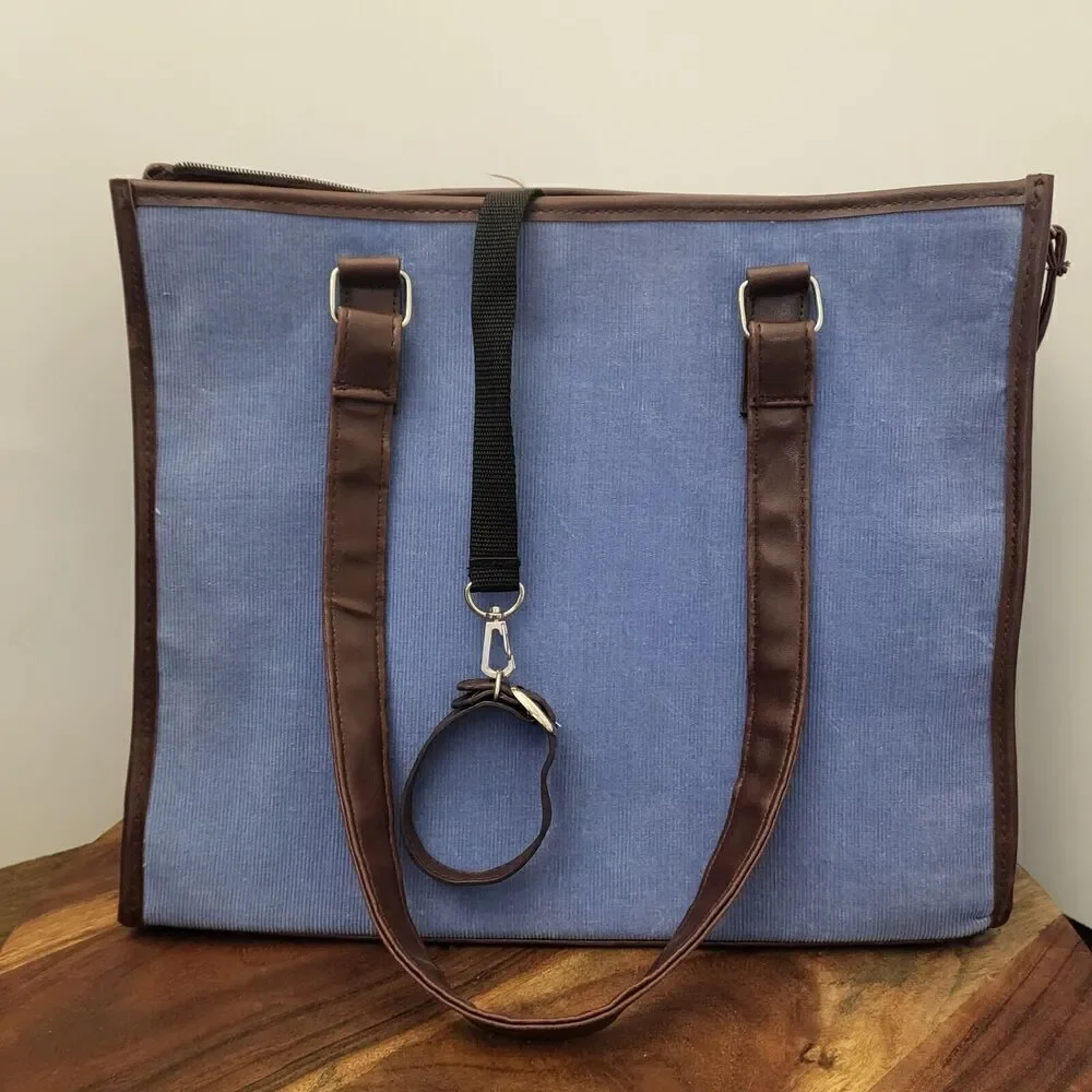Bow-Wow Pet Carrier Large 15” x 12” x 8” Pets Up to 22lbs Blue Corduroy Unused